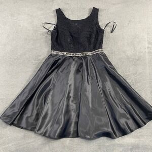 Aria Couture Black Lace Beaded‎ Waist Fit Flare Dress Medium Whimsical Evening